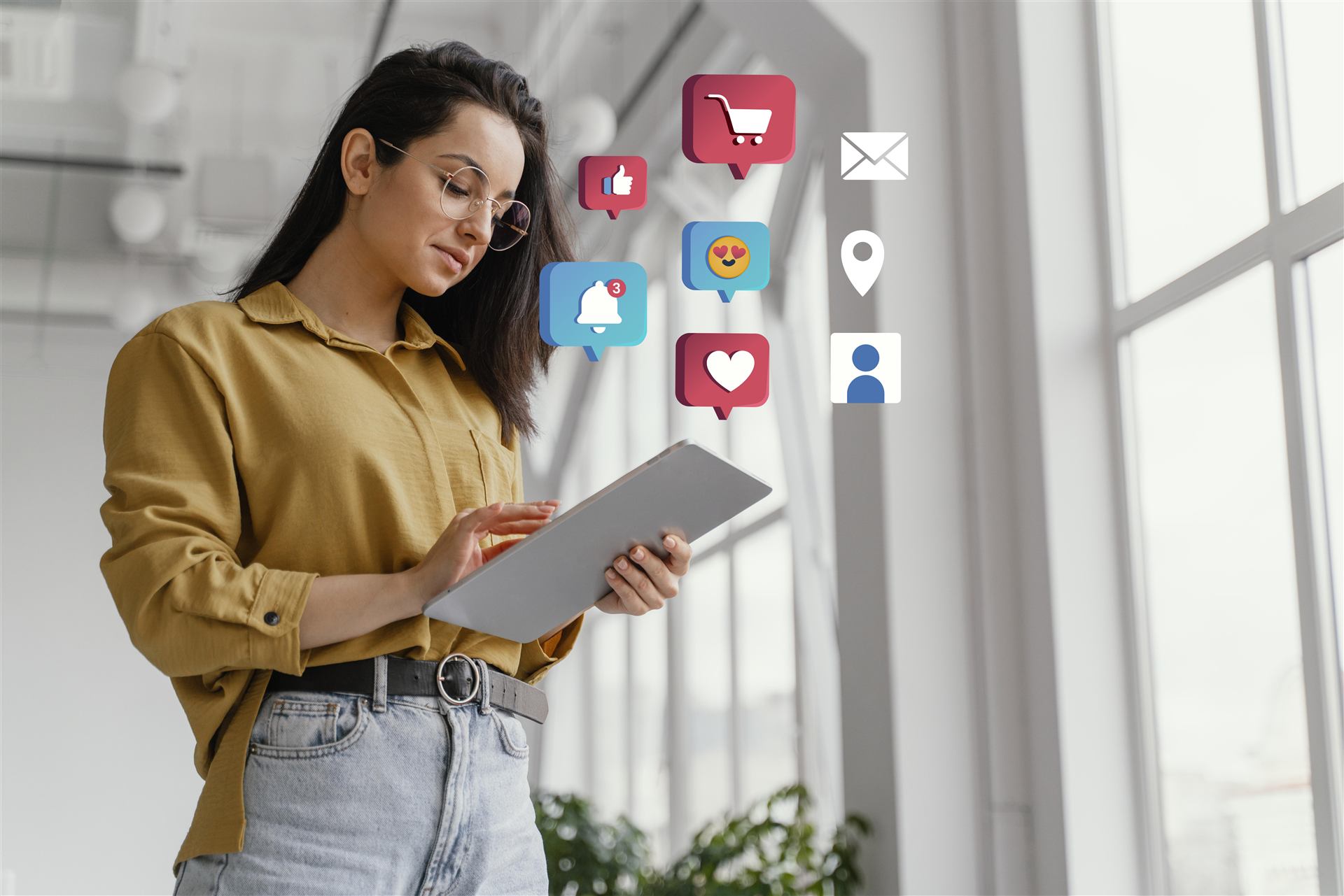 Conceito de marketing digital com aplicativos e ferramentas